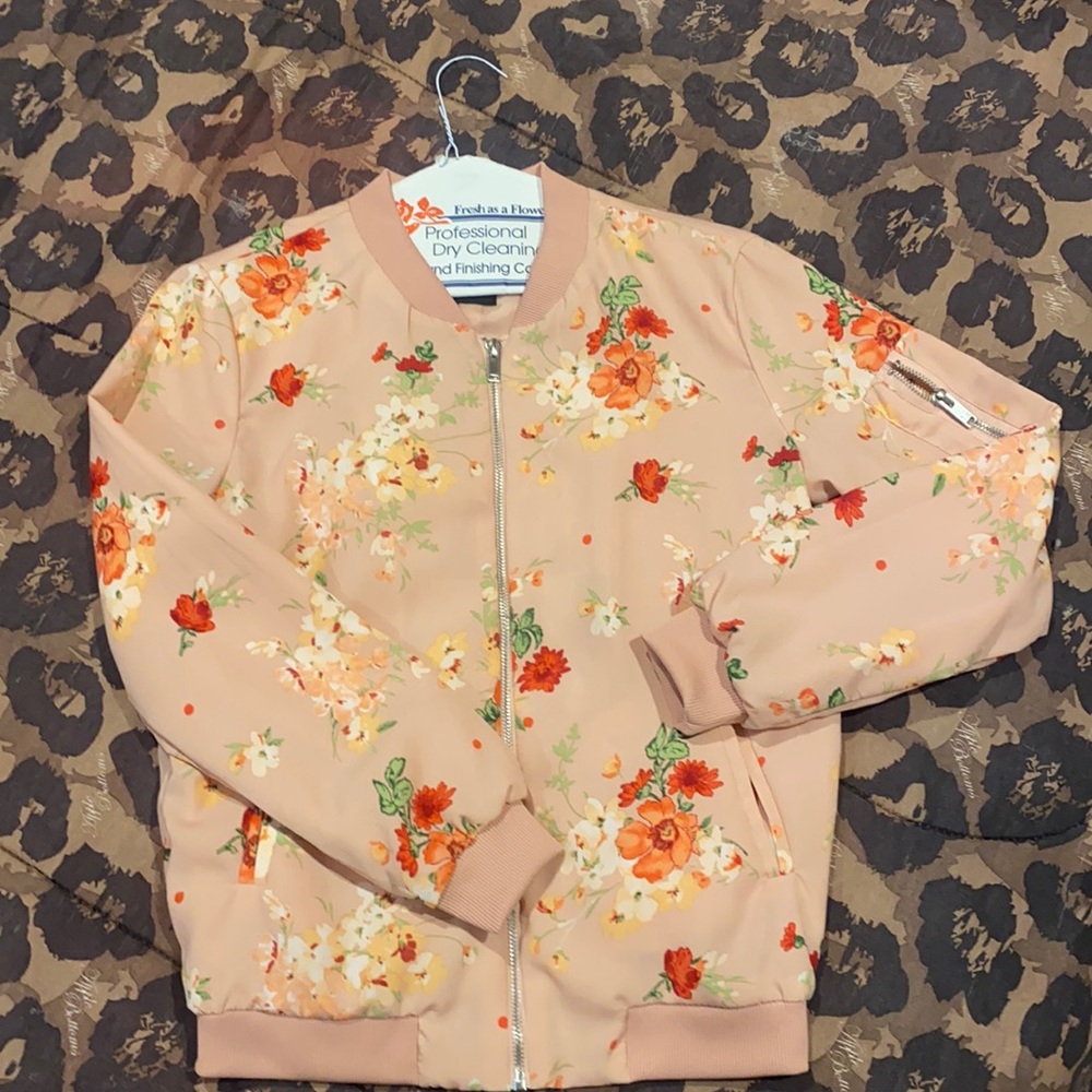Pink flower jacket.